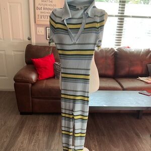 Fashion Nova Striped Polo style jumper - Blue and Green